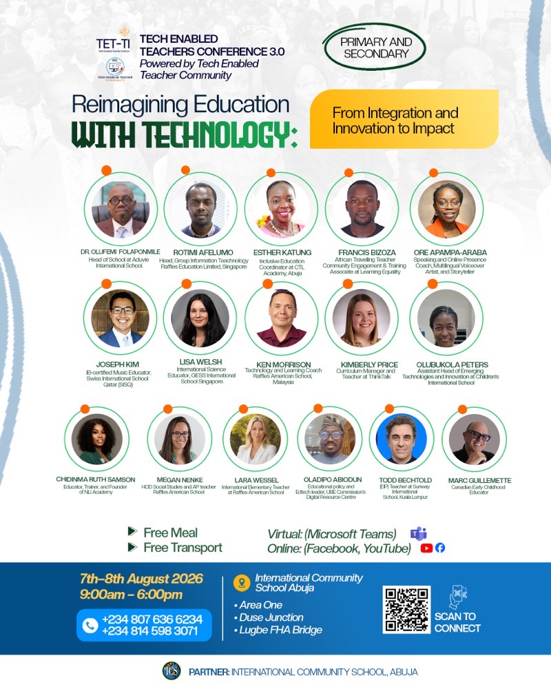 TETC 3.0 speaker lineup poster — sixteen educators from Nigeria and around the world